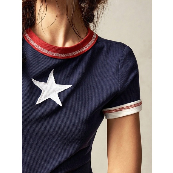 Rib Knit Navy Blue Tee Shirt for July 4th - Picture 6 of 8